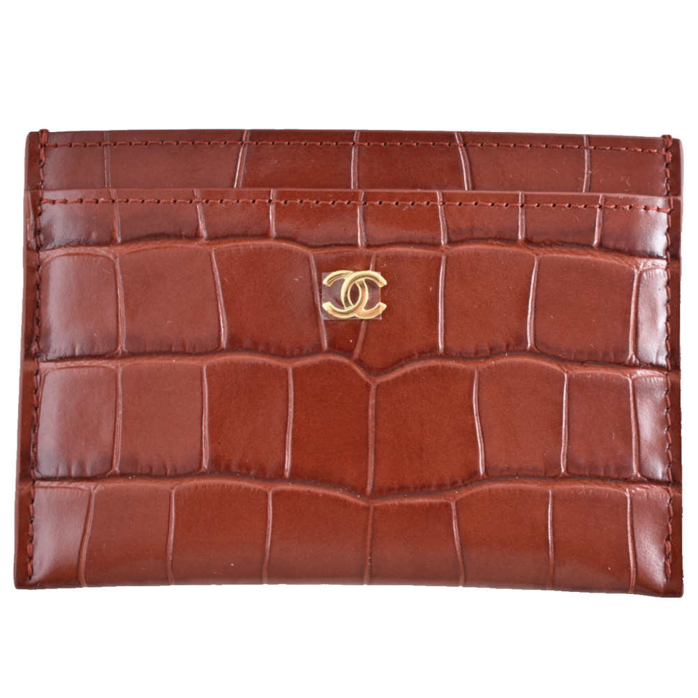 Chanel 26S Burgundy Red Crocodile Embossed Croc Gold Credit Card Holder Wallet